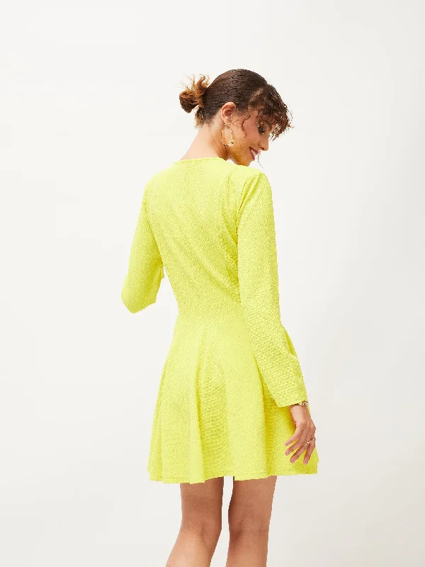 Women Neon Yellow Knitted Wrap Dress