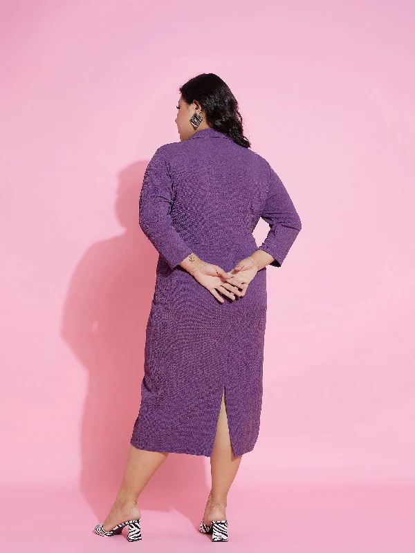 Women Purple Solid Wrap Blazer Dress