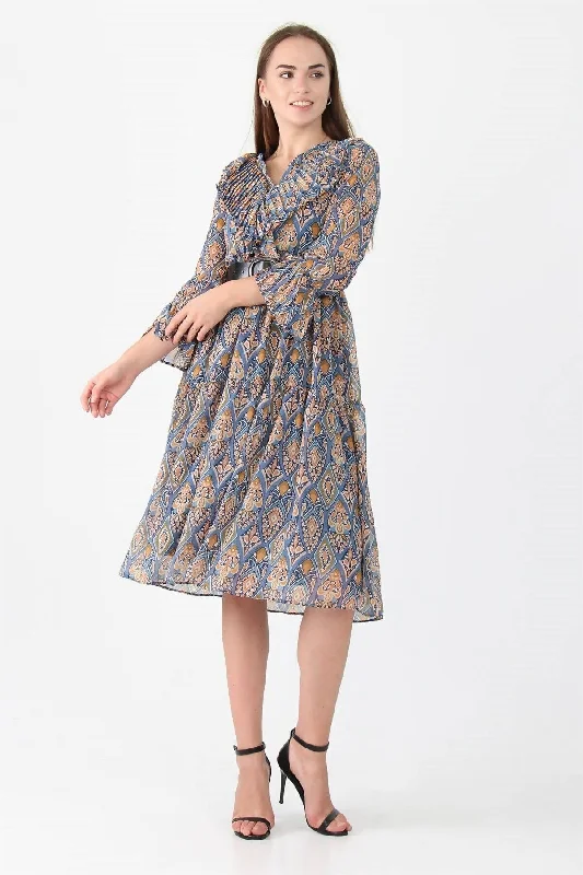 Women's Collar and Sleeves Flounce Belt Chiffon Dress REF: Ms0006 MS0006