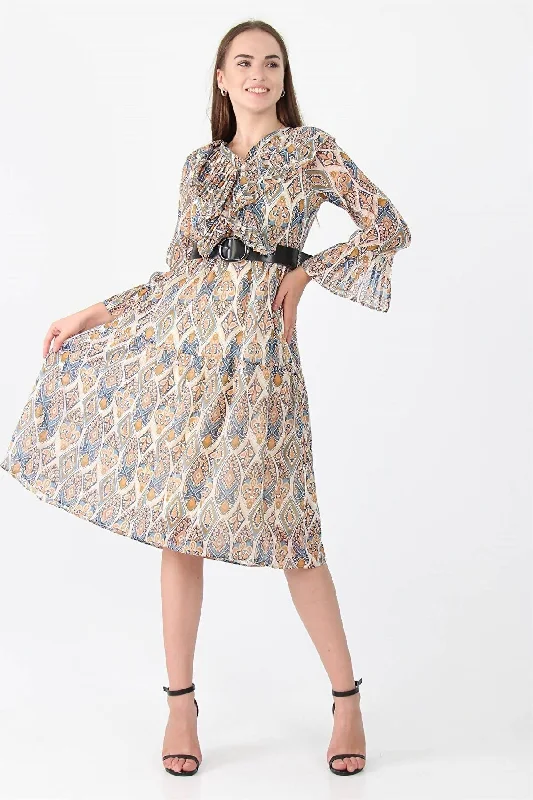 Women's Collar And Sleeves Flounce Belt Chiffon dress REF: Ms0006 MS0006