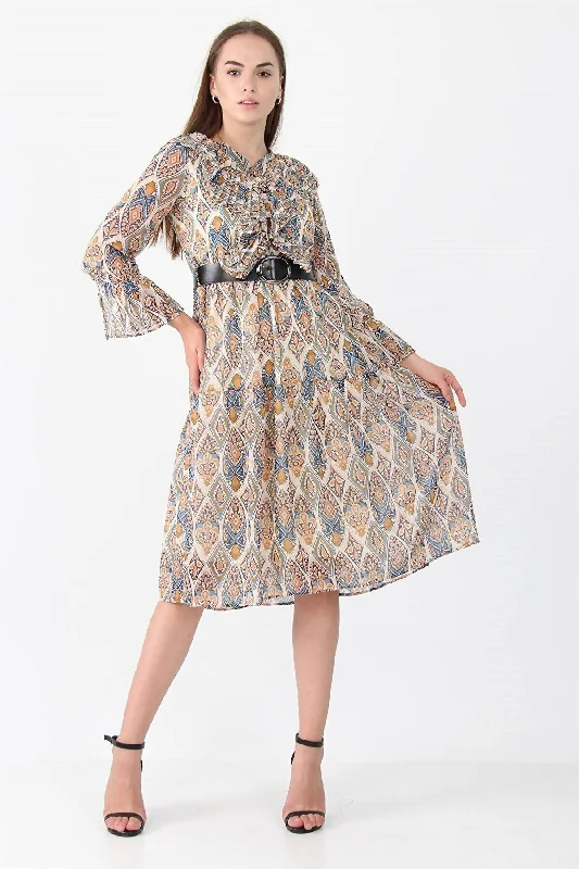 Women's Collar And Sleeves Flounce Belt Chiffon dress REF: Ms0006 MS0006