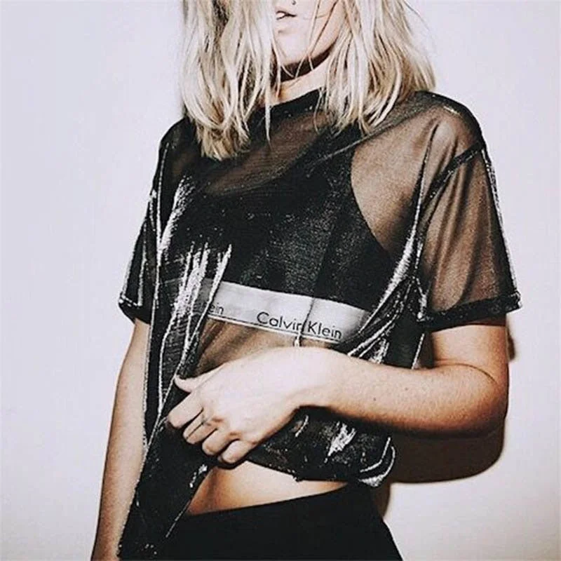 90s Mesh Iridescent Sheer Top