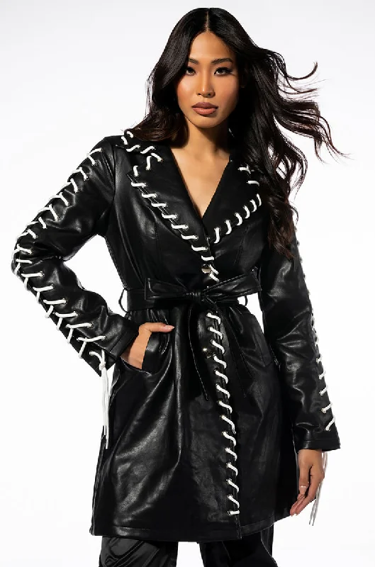 ALL THE SMALL THINGS PU TRENCH WITH LACE UP