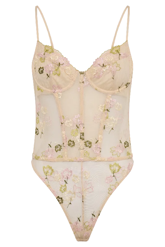 Annette Lace Bodysuit - Nude Floral