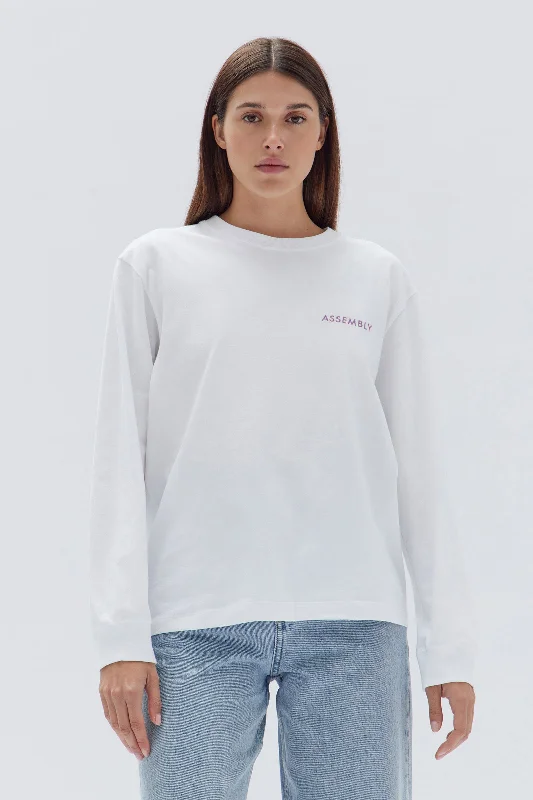 Assembly Label - Pax Long Sleeve Tee, White/Jacaranda