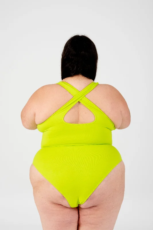 Cross Back Bodysuit in Lime