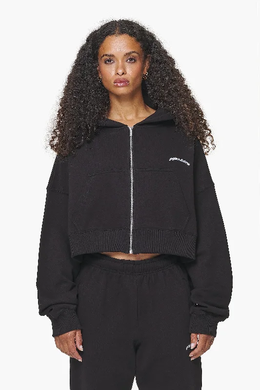 Dorset Cropped Zip Hoodie Black