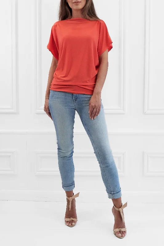 FINLEY ORANGE BATWING TOP WITH SLASHED NECKLINE