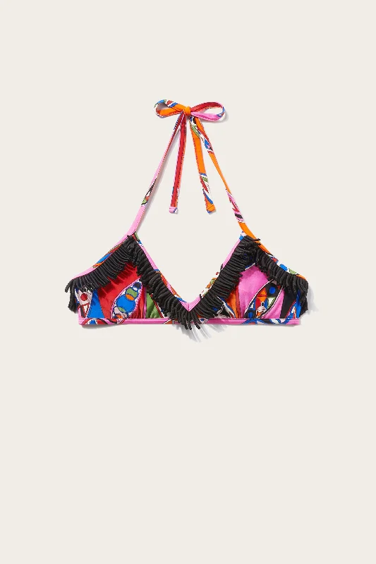 Top bikini con stampa Girandole e frange