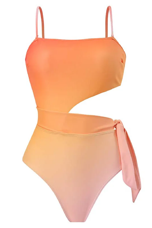 High Waist Orange One Piece Swimwear with Cut Out