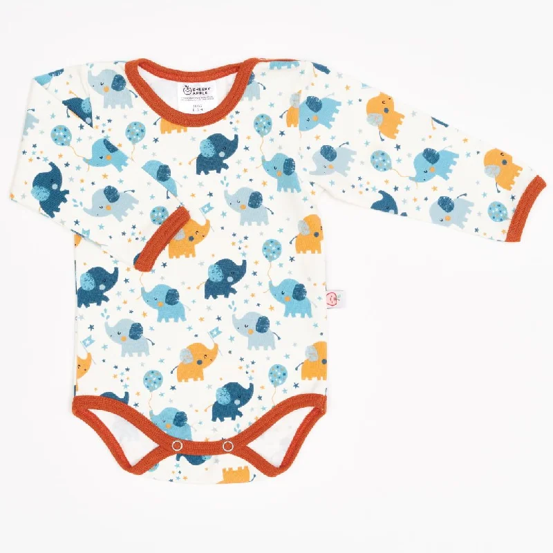 Organic longsleeve baby body ""Baby Elephant"" - 95% organic cotton, 5% elasthane