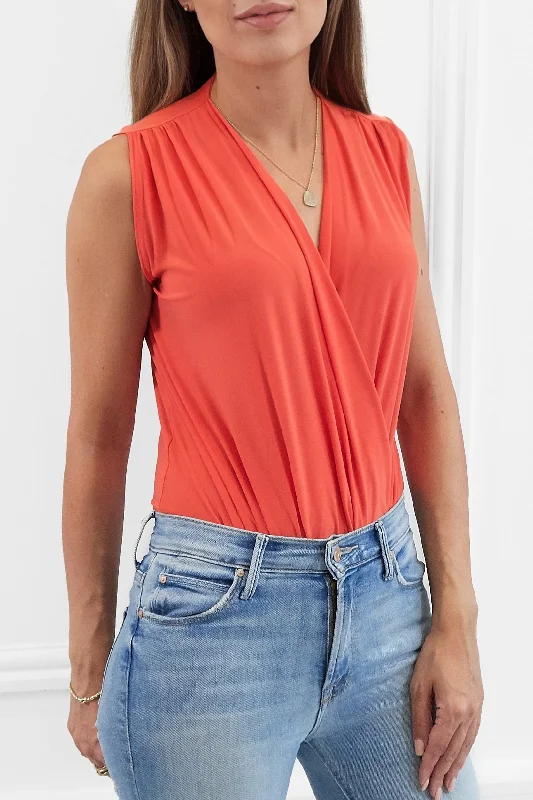 JADE ORANGE SLEEVELESS WRAP STYLE BODYSUIT TOP