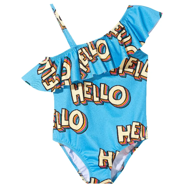 Blue Hello Onesie Frill Swimsuit