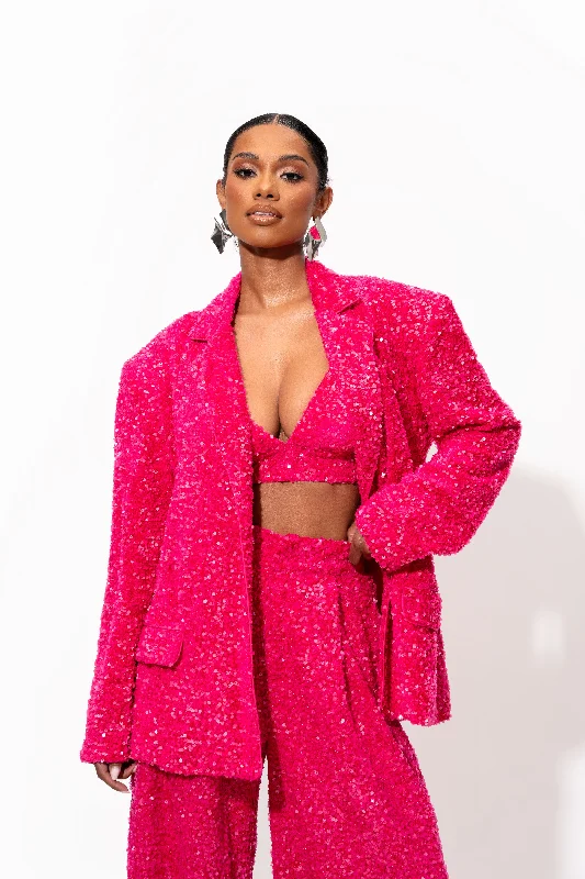 LIZA Sequin Blazer in FUCHSIA