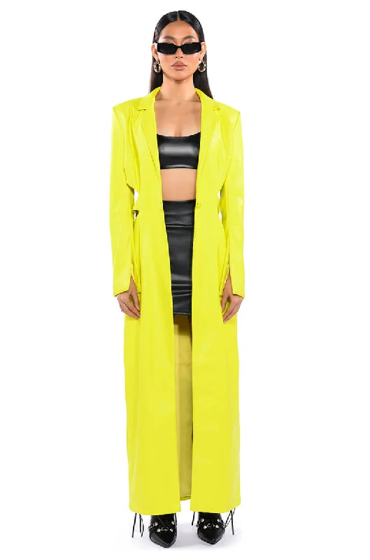 MORE LIFE YELLOW CUT OUT PLEATHER TRENCH