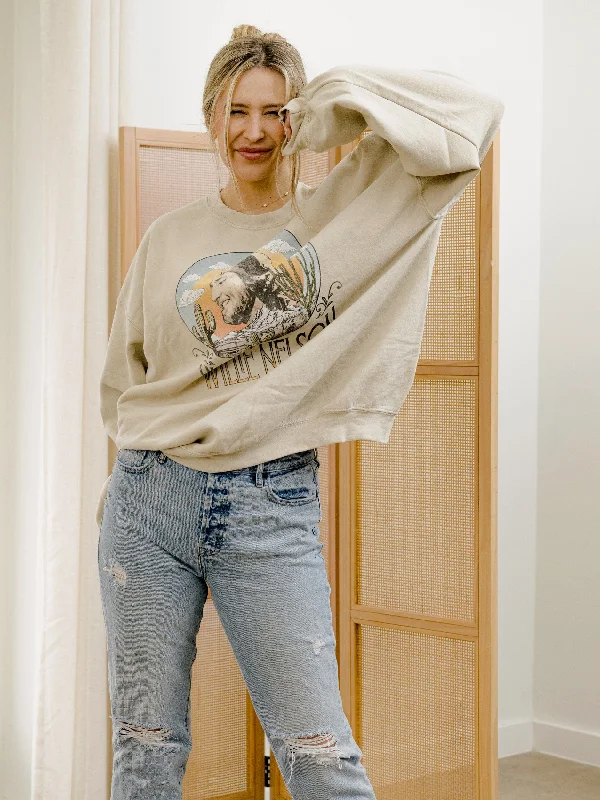 Livy Lu Willie Nelson In The Sky Off White Thrifted Sweatshirt