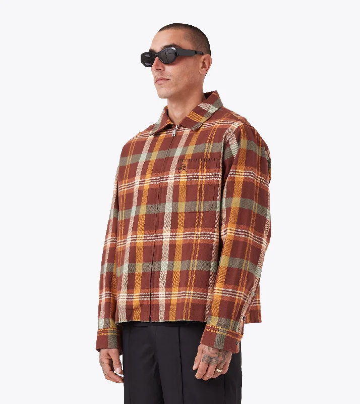 Plaid LS Overshirt Brown