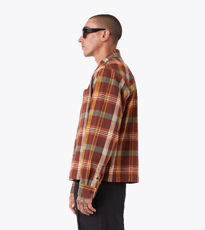 Plaid LS Overshirt Brown