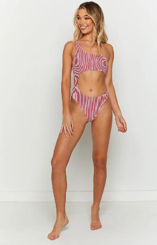 Solana Red Stripe One Shoulder One Piece