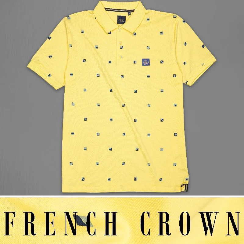 Sweet Corn Yellow and Cardinal Pink Printed Organic Cotton Mercerised Pique Polo