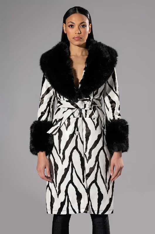 TRES ZEBRA FAUX FUR COAT