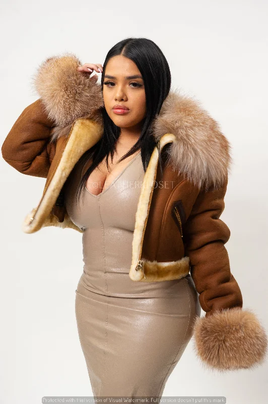 Women's Aurora Crop Sheepskin Jacket With Fox