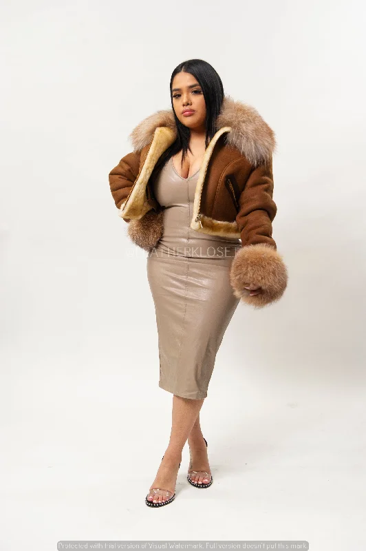 Women's Aurora Crop Sheepskin Jacket With Fox