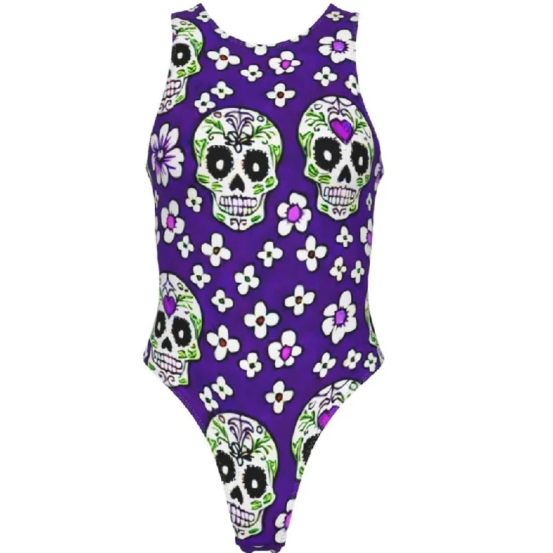 Women's Sugar Skulls Purple Tank Bodysuit